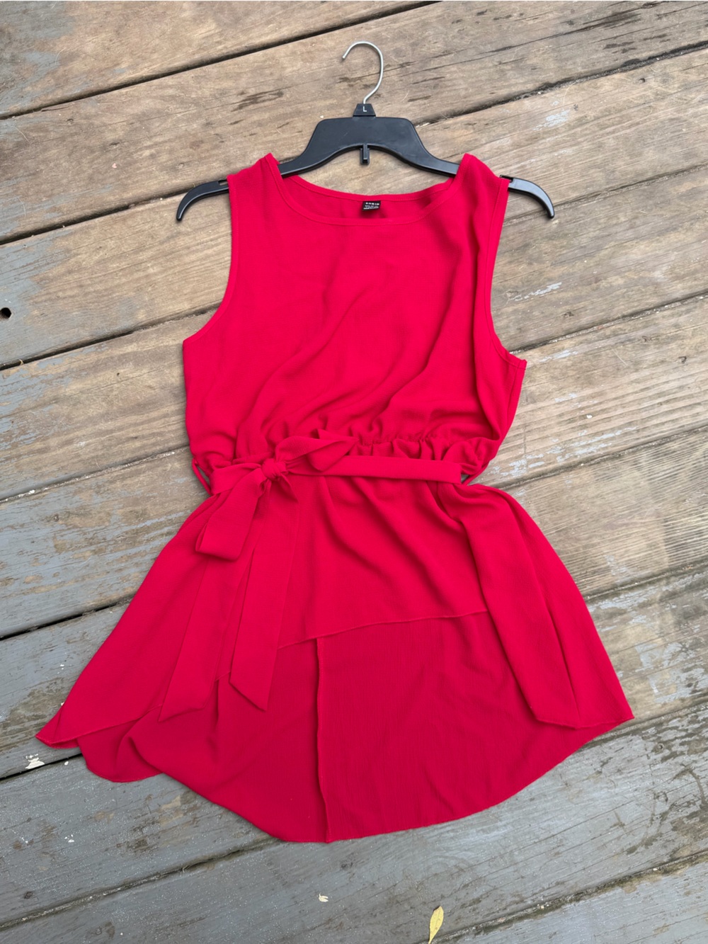 SHEIN Bright Red Sleeveless Blouse with Waist Tie